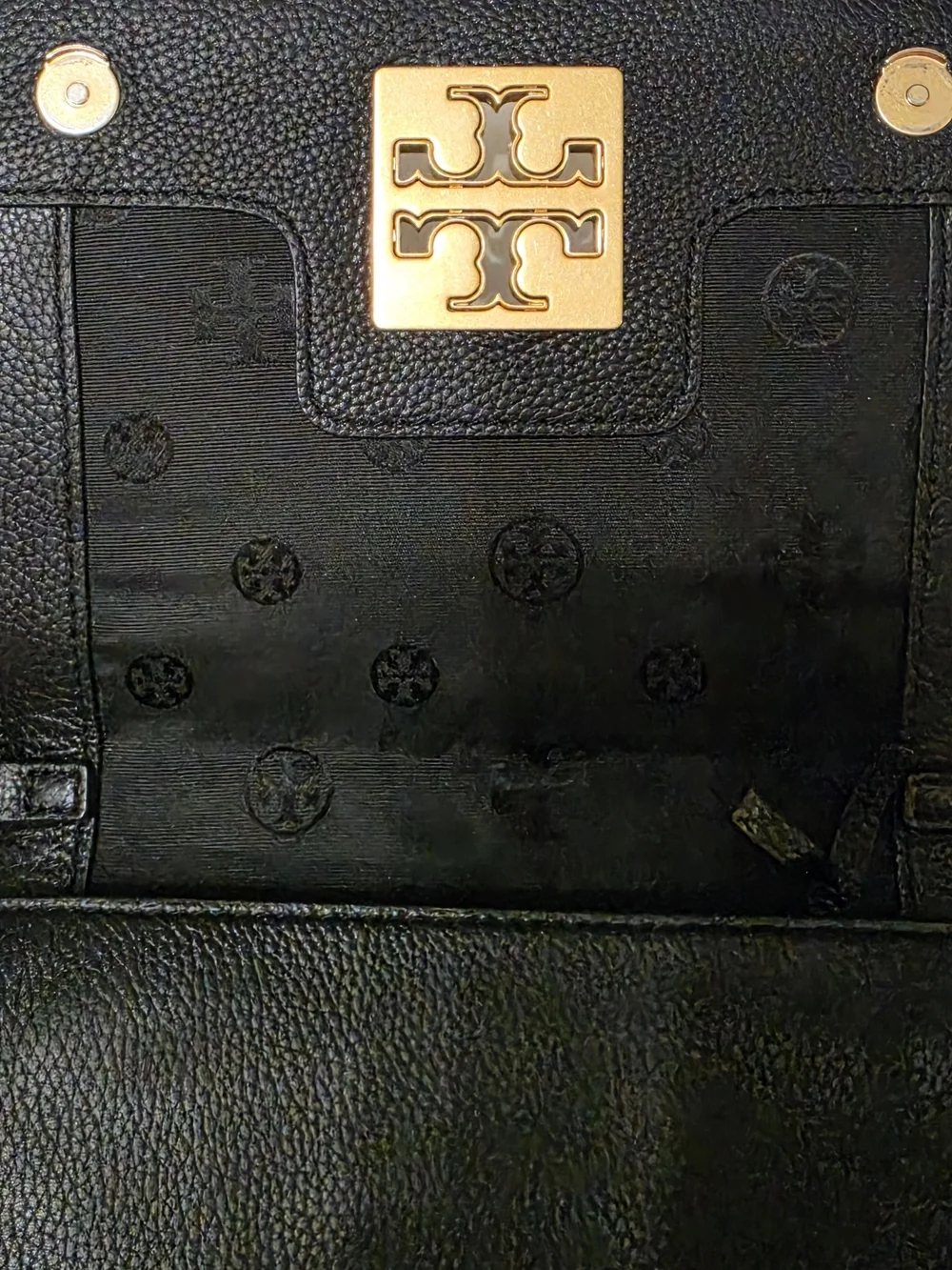 Tory Burch Black Leather Crossbody with Gold Logo Chain